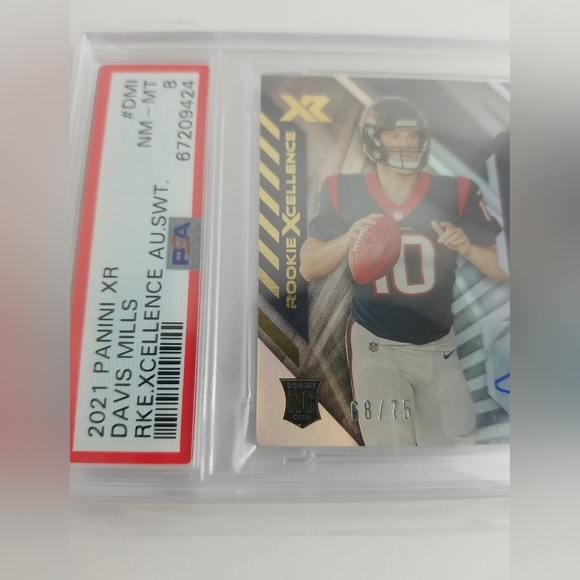 2021 Davis Mills RC Panini XR Rookie Xcellence Auto/Swatch 68/75 PSA 8 NM-MT - Picture 4 of 4